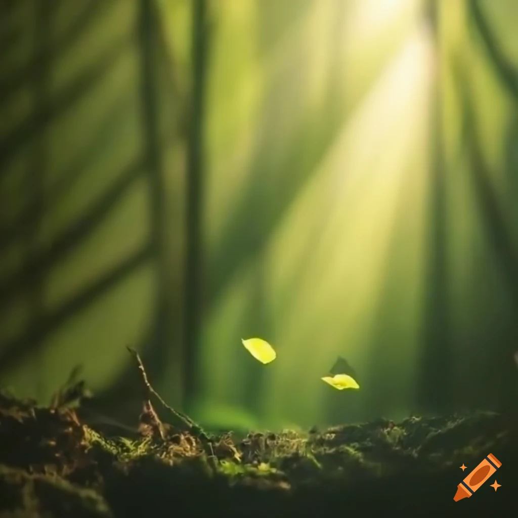 Dense forest with sunlight filtering through leaves and a tenacious sapling growing