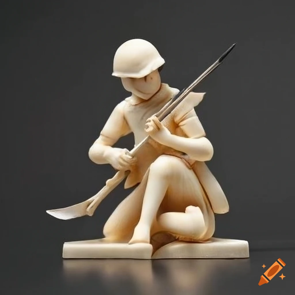 Ivory soldier figurine holding a pike