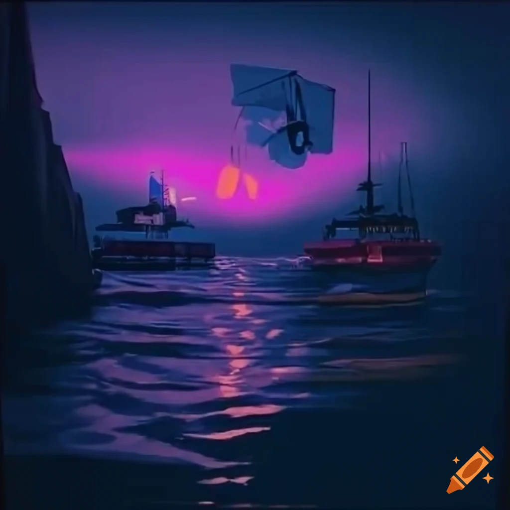 Distorted view of a mysterious ship in dreamcore aesthetic with '80s-style VHS vibes