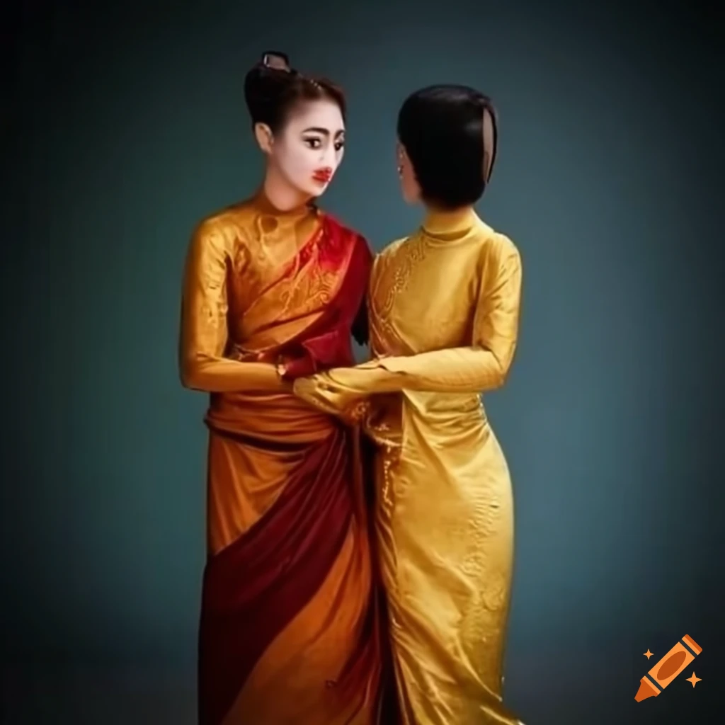 Couple in Burmese traditional dress standing in front of Shwe Dagon Pagoda, Myanmar on Craiyon Couple in Burmese traditional dress standing in front of Shwe Dagon Pagoda, Myanmar on Craiyon