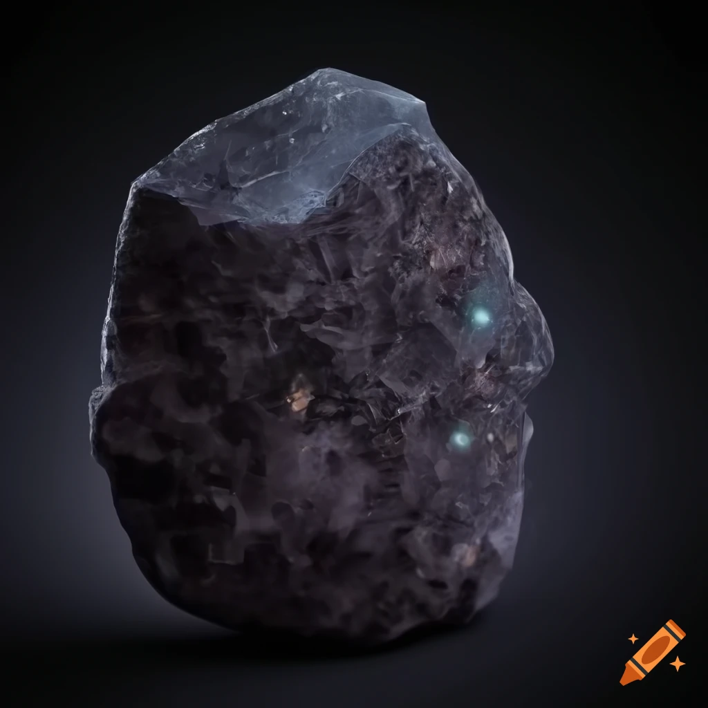 Glowing ore inside dark stone on black background on craiyon