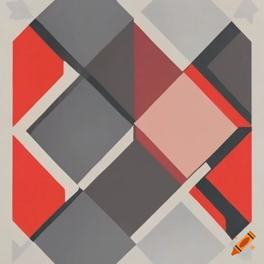 Abstract geometric pattern inspired by Bauhaus in grey and red tones