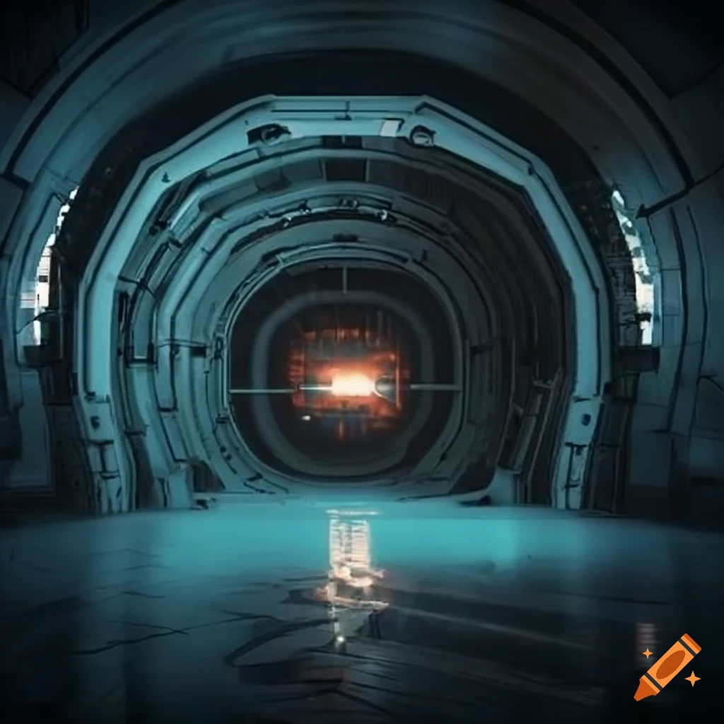 Dark sci-fi station tunnel labyrinth
