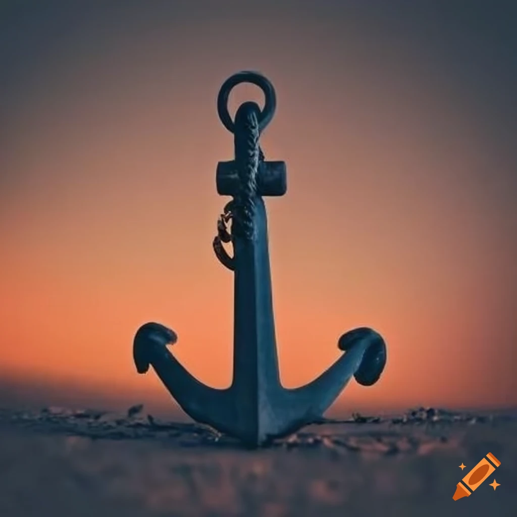 Anchor resting on the ground during sunset
