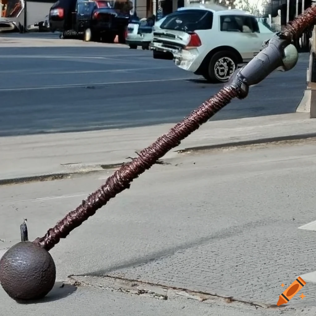 Iron mace and flail in a unique design with a street background on Craiyon