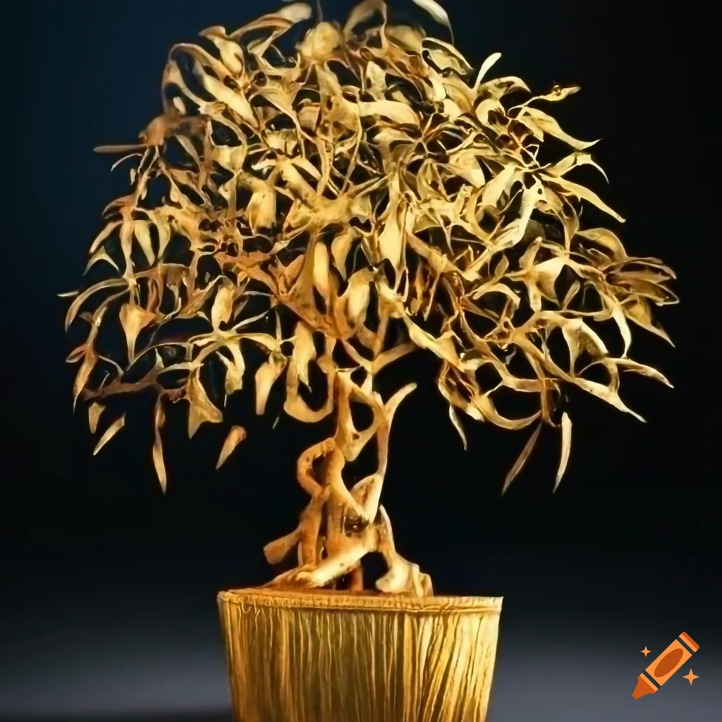Elaborately detailed ficus tree with gold inlay on Craiyon