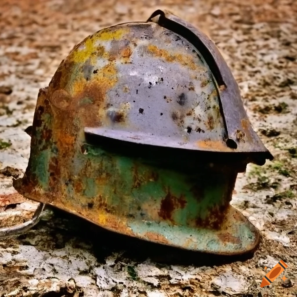 Old rusty helmet on earthen background