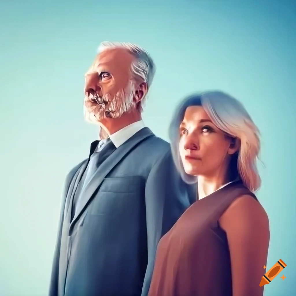 Portrait of a serious man and woman in front of a city skyscraper