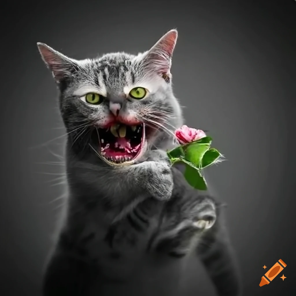 Scary cat eating roses without eyes on Craiyon
