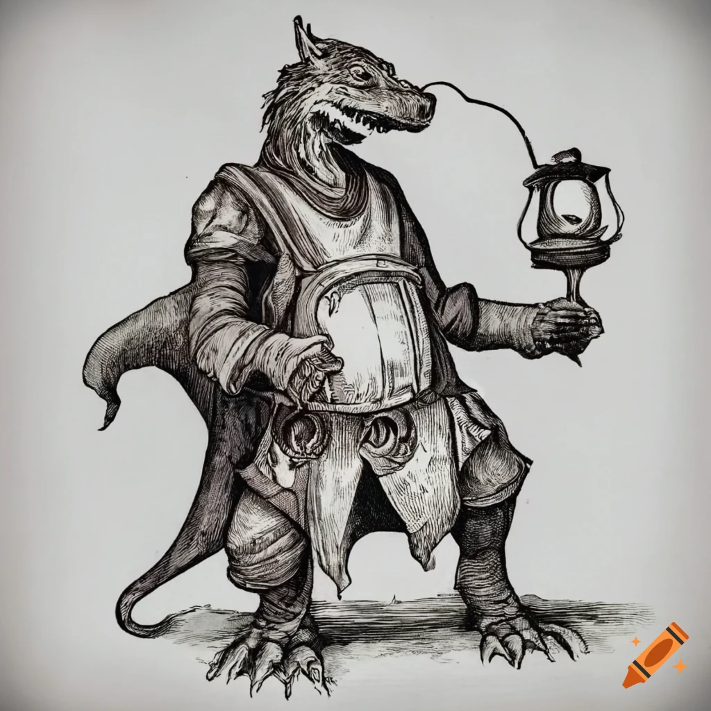 Kobold adventurer with antique lantern illustration