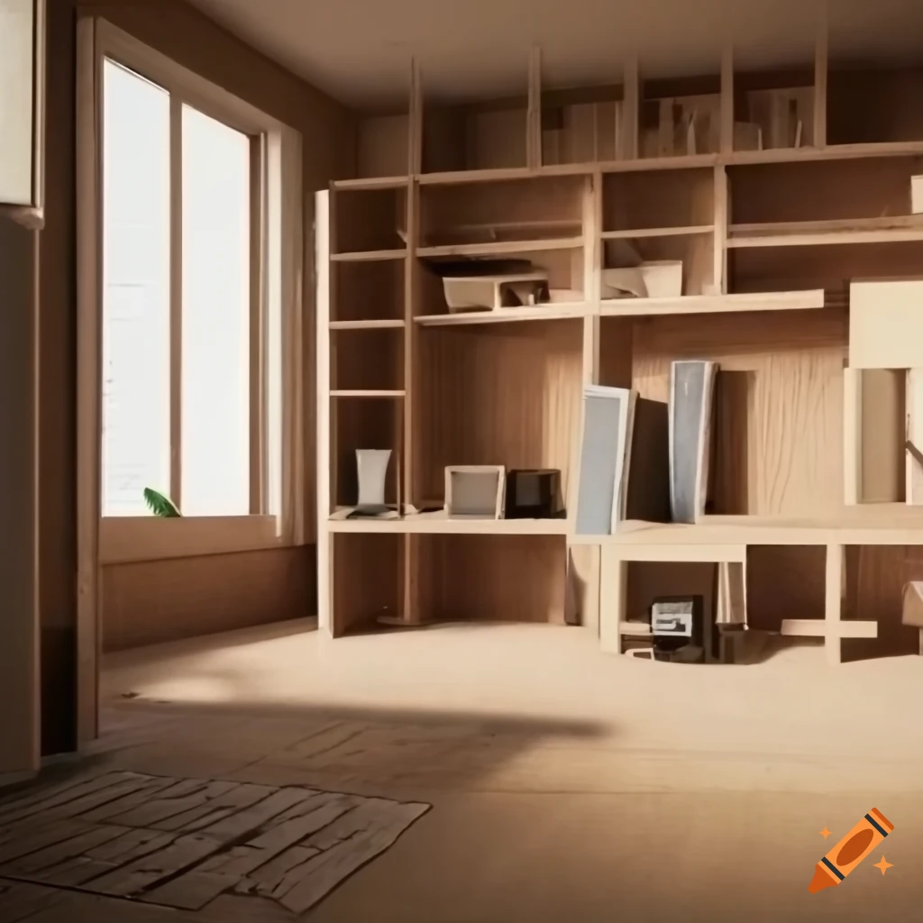 Interior of a house constructed with used cardboard furniture