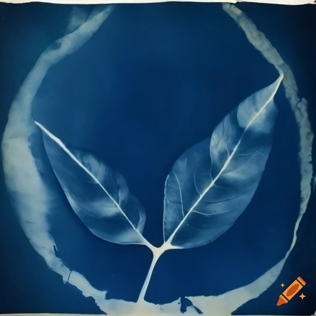 Cyanotype of burning laurel leaves on Craiyon