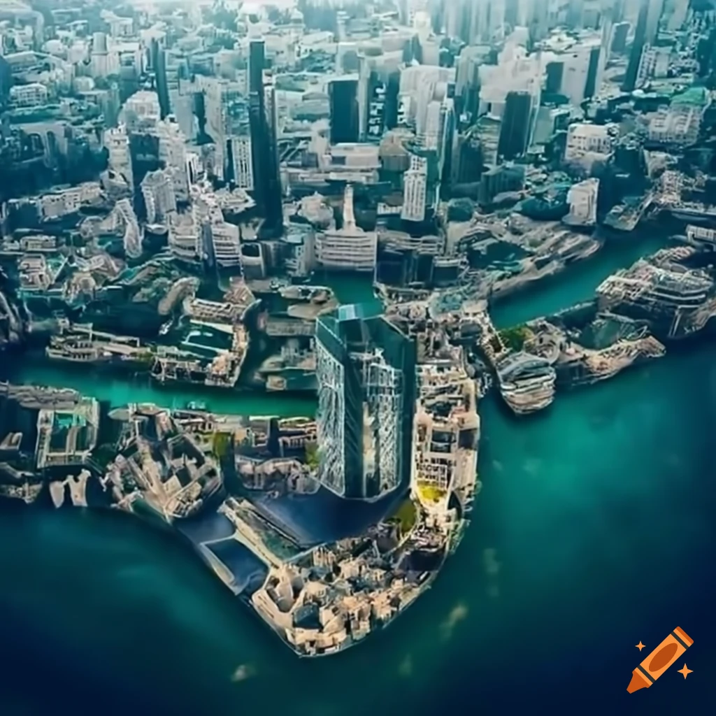 Bird's eye view of a modern sustainable city during the day