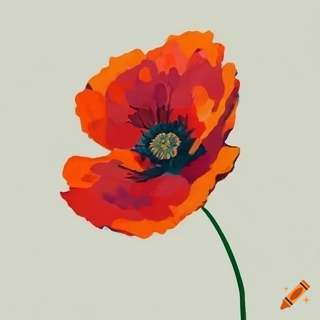 Poppy flower on white background in canvas painting