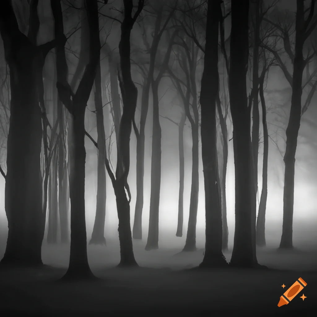 Foggy rows of trees in black and white photography on Craiyon