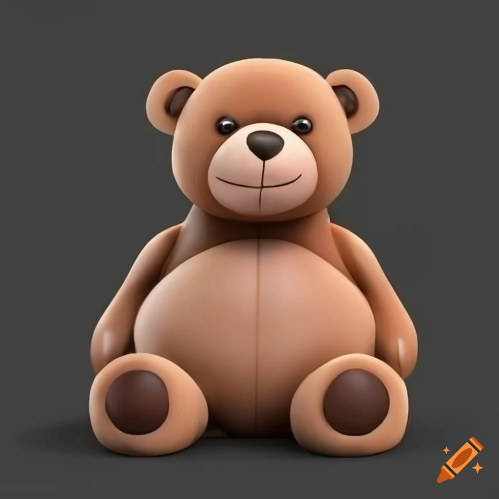 Light brown teddy bear face with a big belly and dark brown body