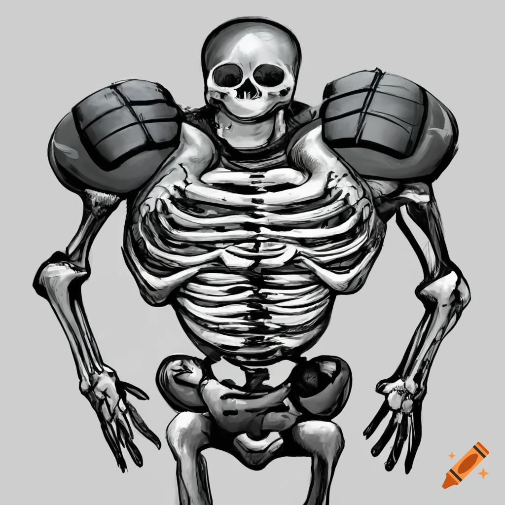 Cartoon skeleton with football shoulder pads in a pencil sketch on Craiyon