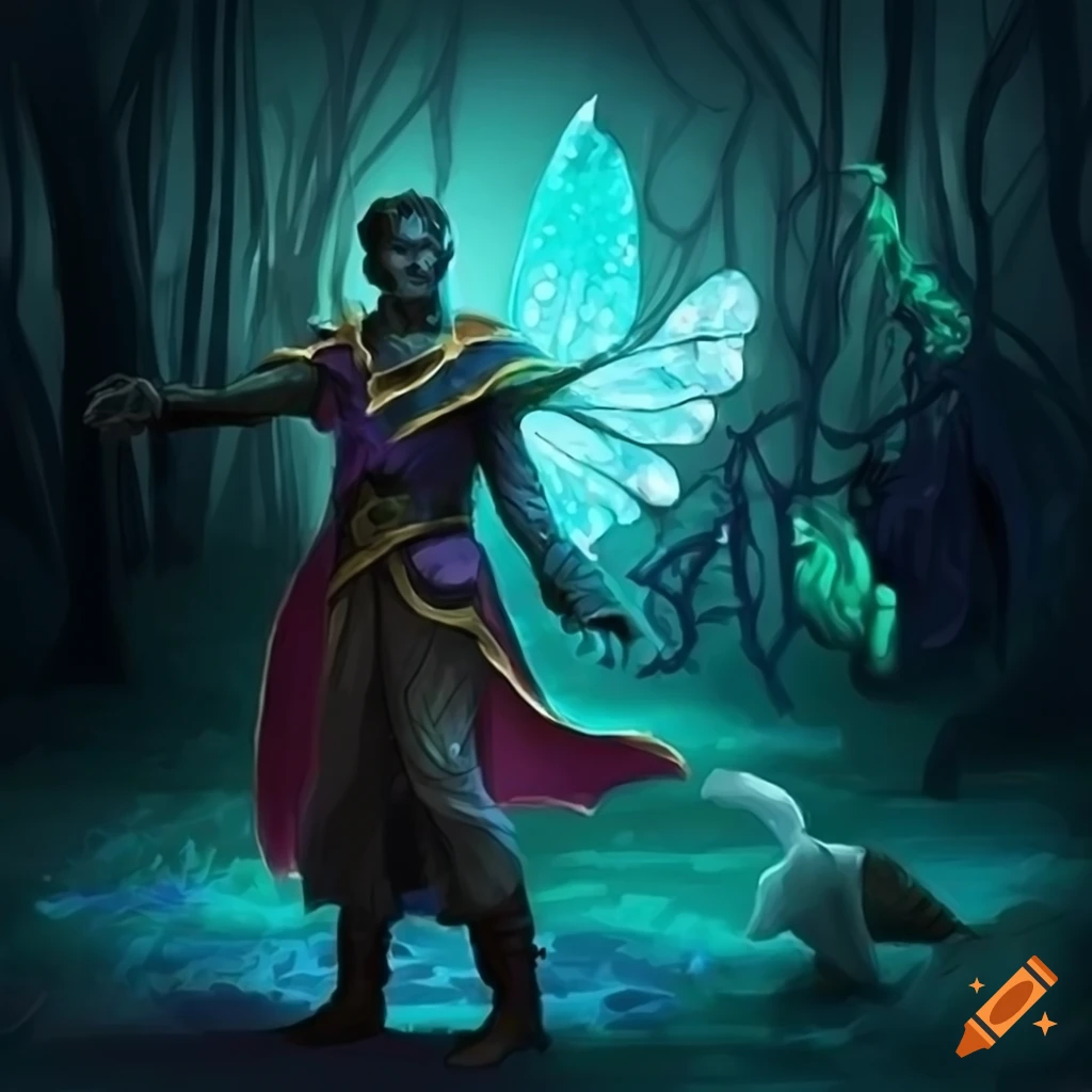 Male RPG fairy sorcerer surrounded by ghosts