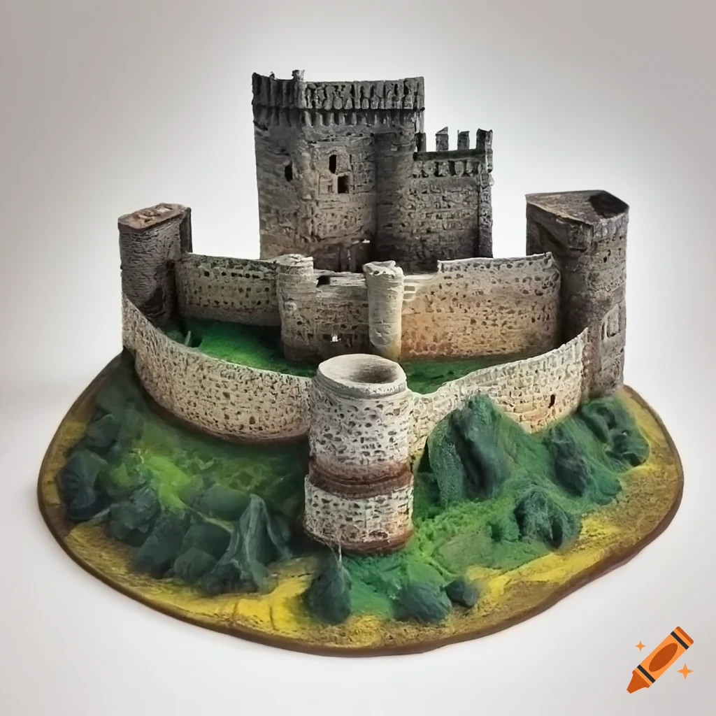 Midnight medieval castle inspired by Krak des Chevaliers on mountain