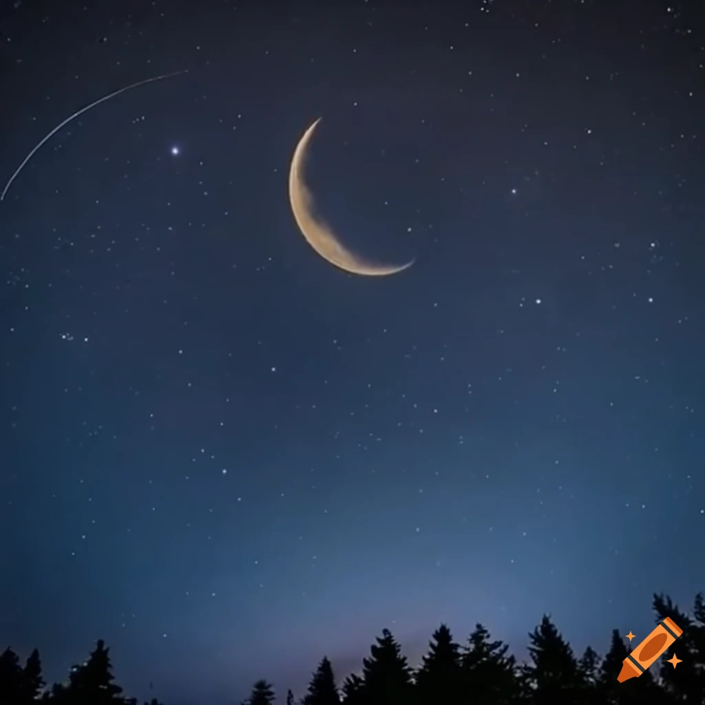 Night sky filled with twinkling stars and a crescent moon on Craiyon