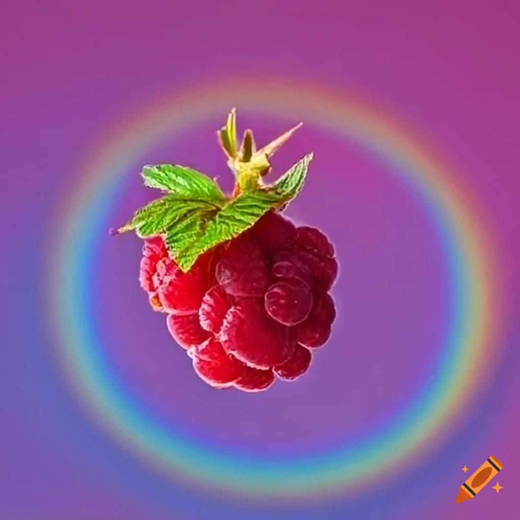 Raspberries with a rainbow in the sky on Craiyon