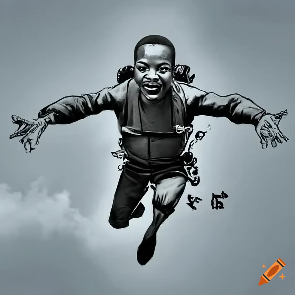Martin Luther King Jr. skydiving with a joyful expression