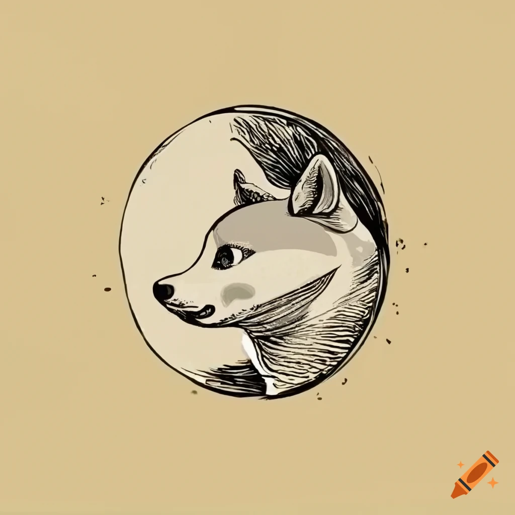 DOGE icon flying in the ukiyo-e style through the sky