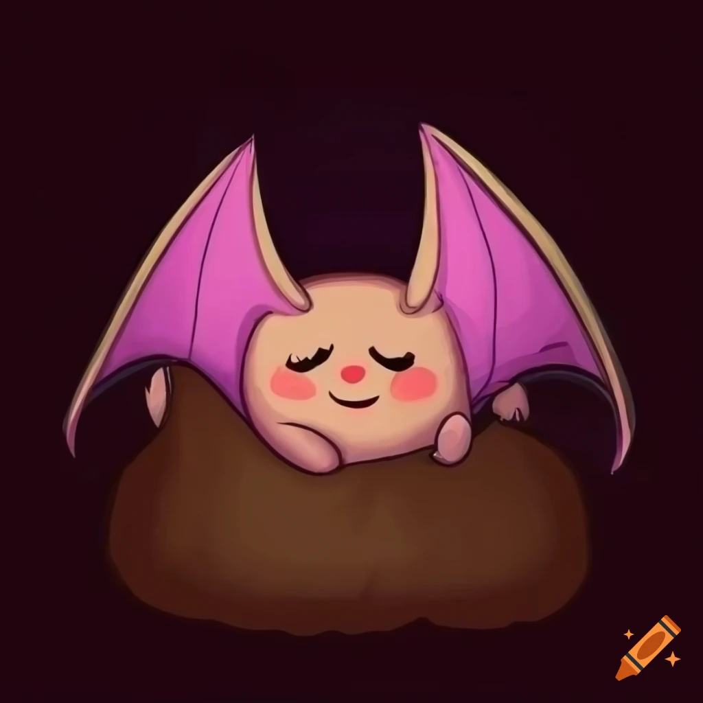 Cute cartoon bat sleeping in a cozy bed under a fluffy blanket