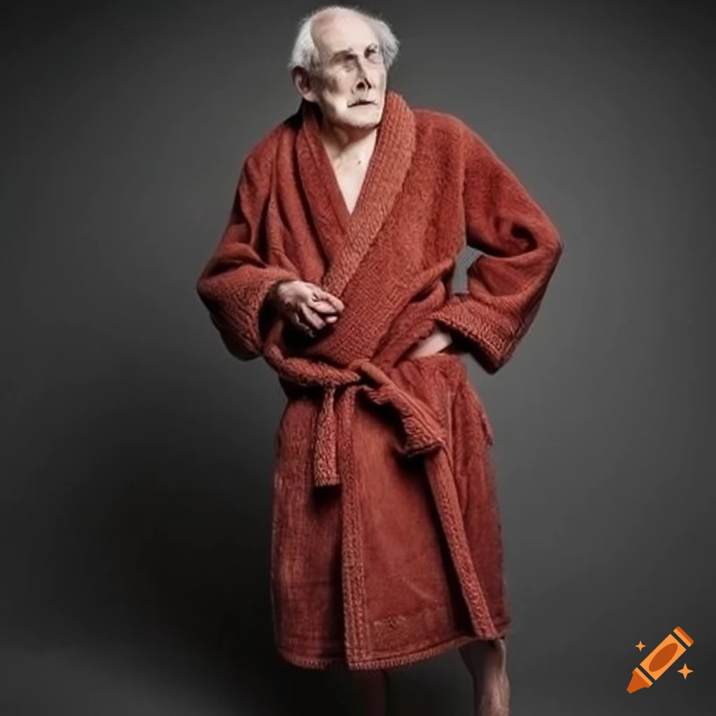 Elderly man in a bathrobe on Craiyon