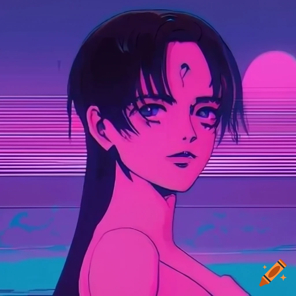 Retro anime aesthetic vaporwave lady on Craiyon
