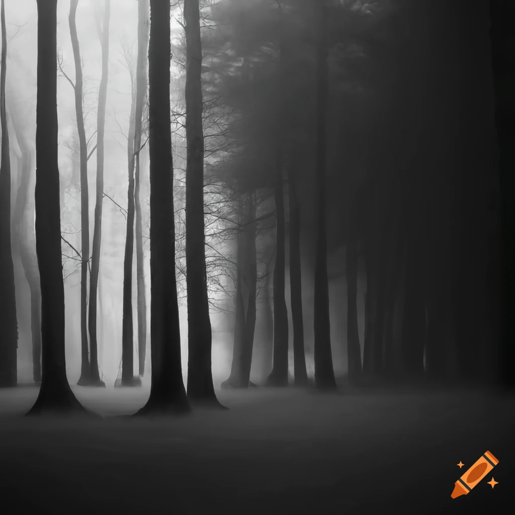 Foggy rows of trees in black and white photography on Craiyon