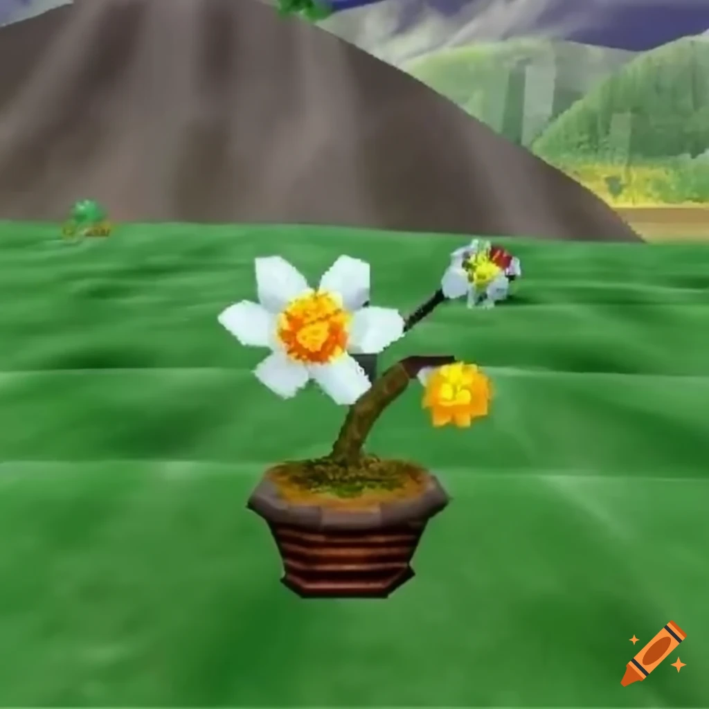 Flower bonsai inspired by N64 graphics and Super Mario 64