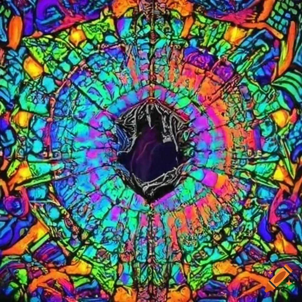 Blacklight illuminated broken mirror