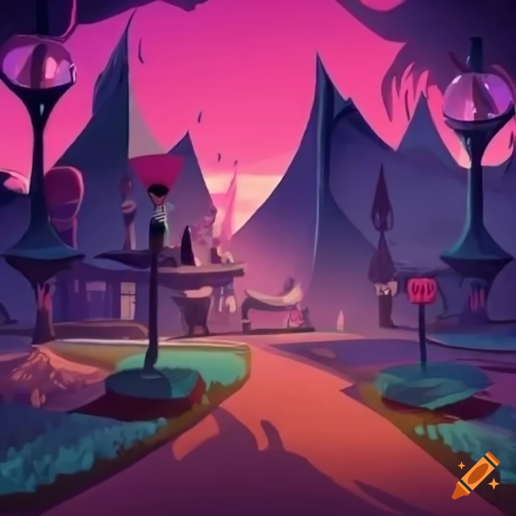 Landscape blending Vivziepop and Dr. Seuss art styles