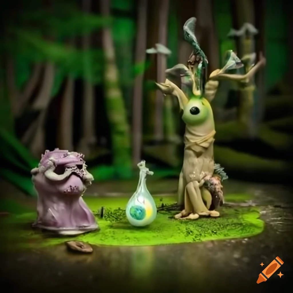 Enchanted forest scene with porcelain fairy and mutant omega mart