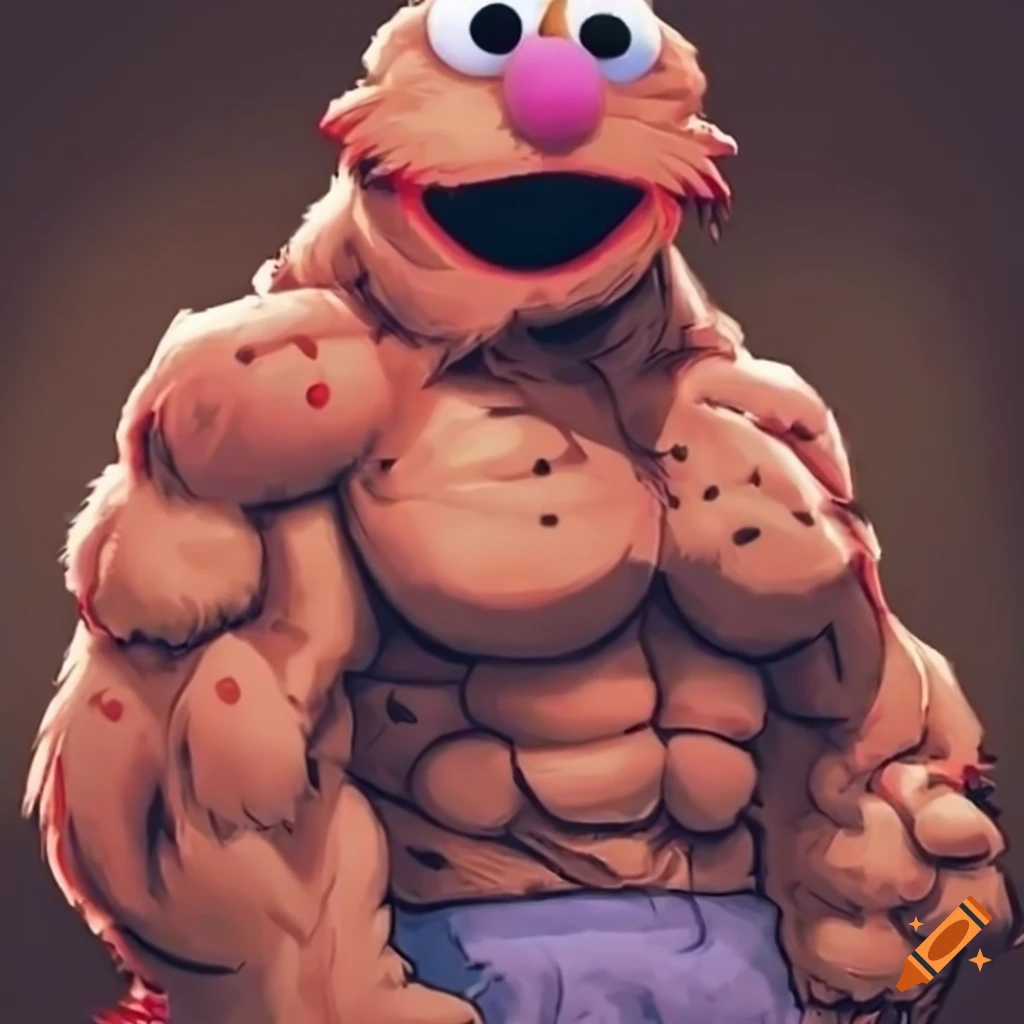 Buff elmo character in a fun pose on Craiyon
