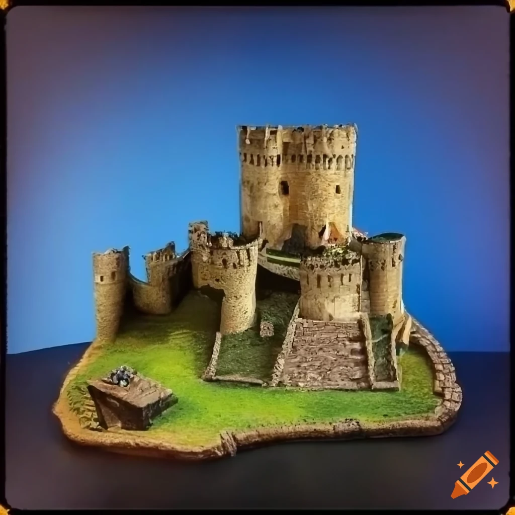 Midnight medieval castle inspired by Krak des Chevaliers on mountain