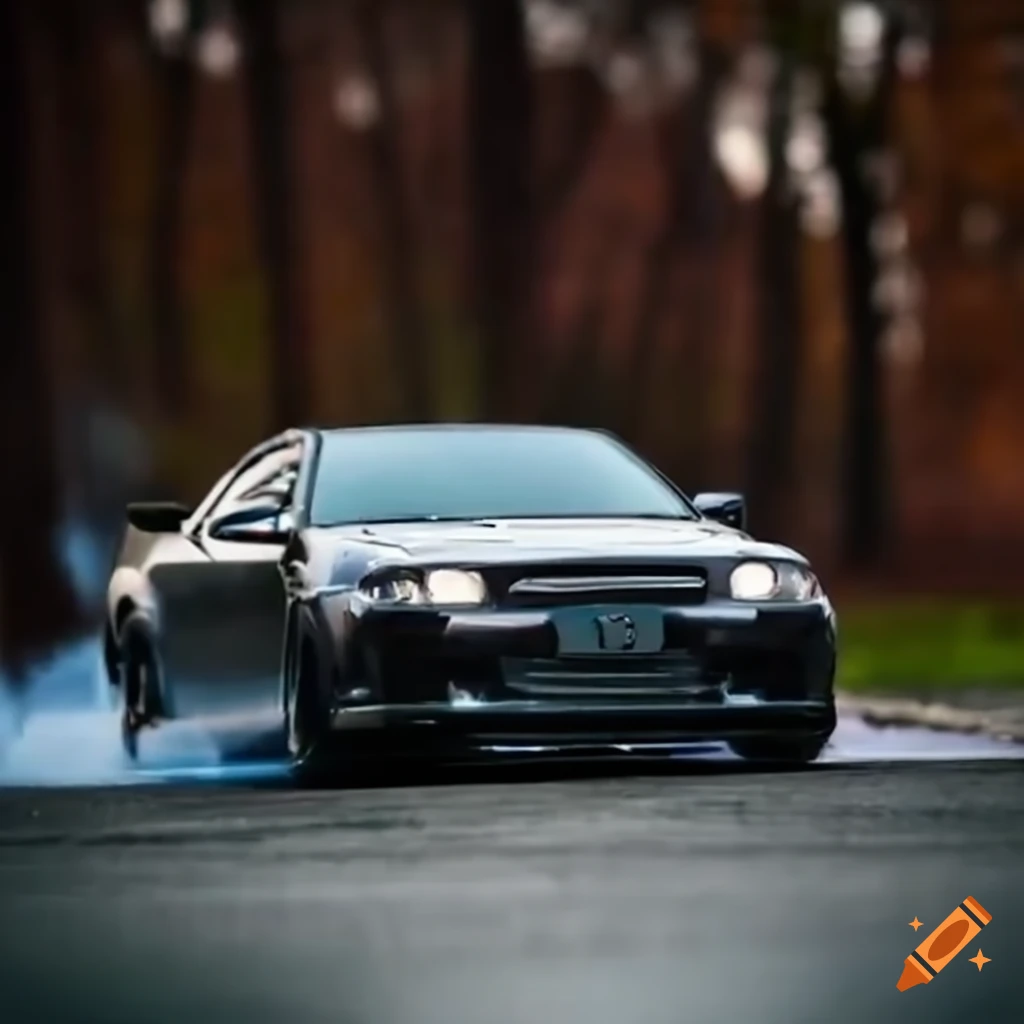 Car Nissan Skyline doing a burnout