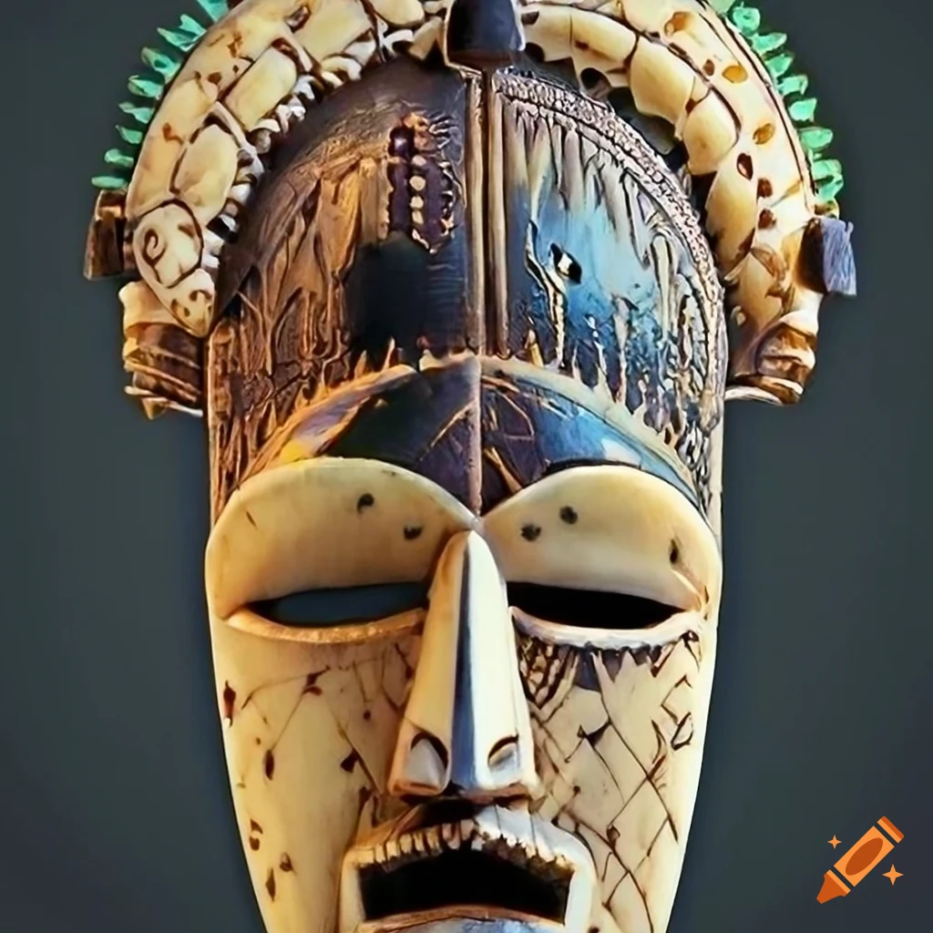 African fantastic mask with architectural stave carving in HD