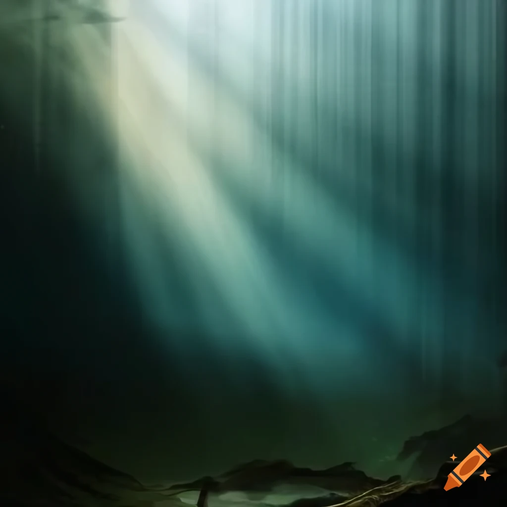 Special effect with god rays shining on a mountain lake for a sense of naturalism and awe