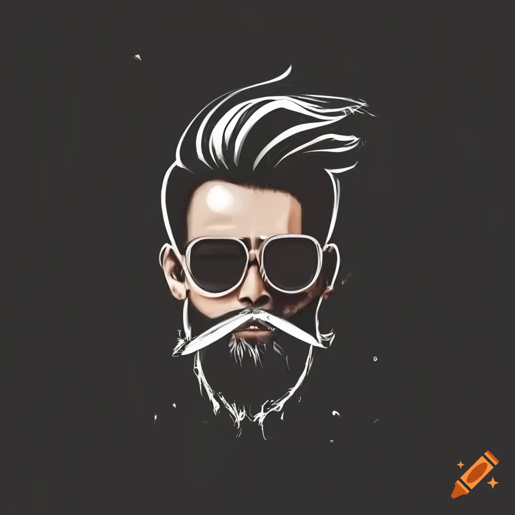 Barbershop logo depicting a stylish man with sunglasses, luxurious hair, and beard