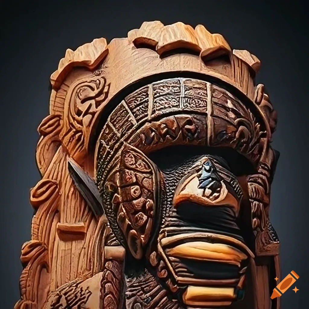 African magic voodoo architectural stave carving style in HD with Zelda game motif