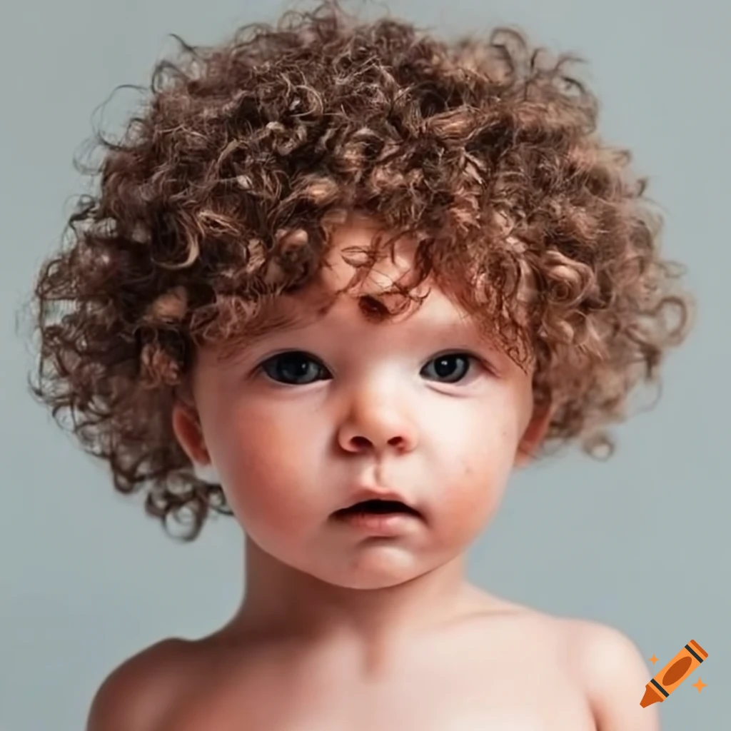 Baby boy with curly brown hair, brown eyes, and freckles on Craiyon