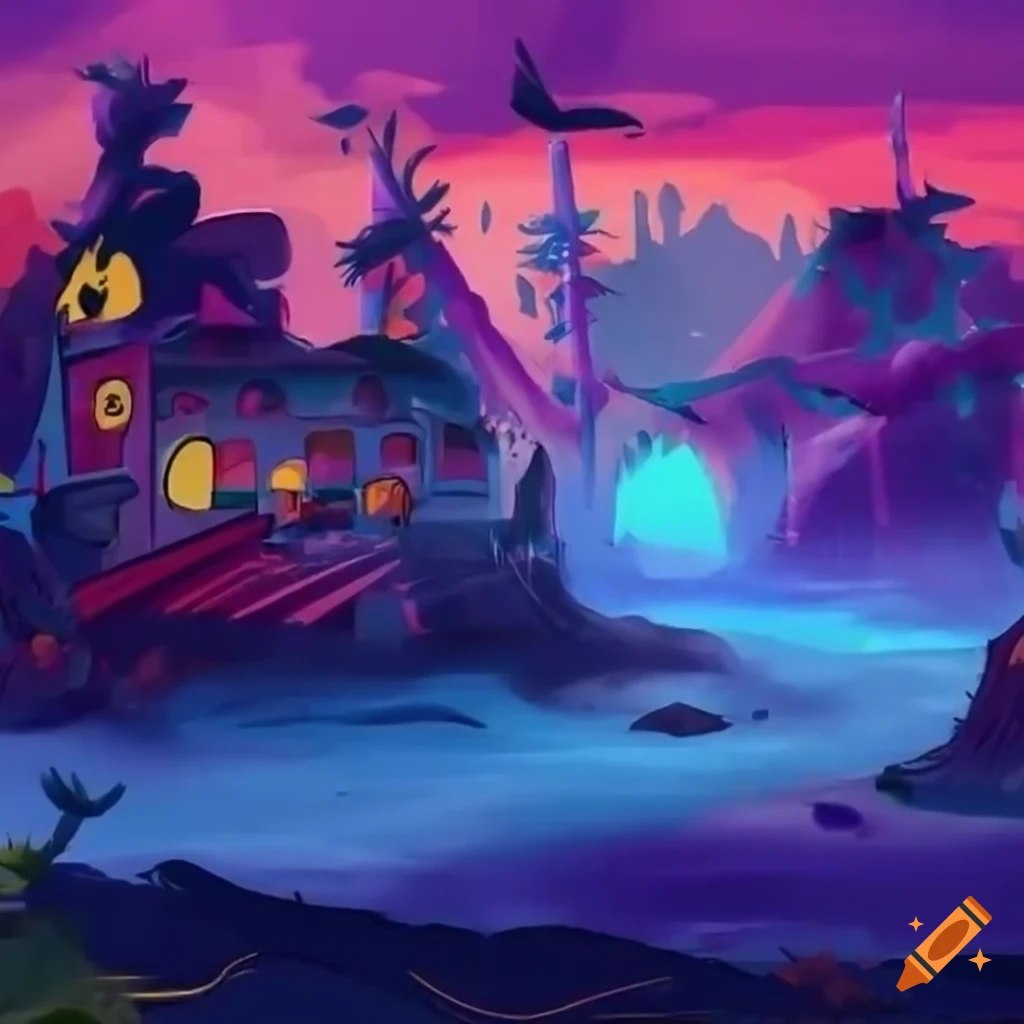 Vivziepop and Dr. Seuss inspired 2D landscape backdrop
