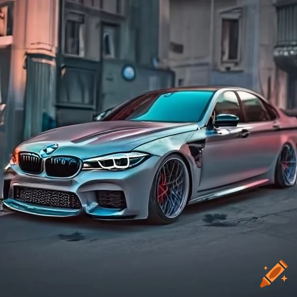 Shiny bmw m5 undergoing high-performance tuning upgrades on Craiyon