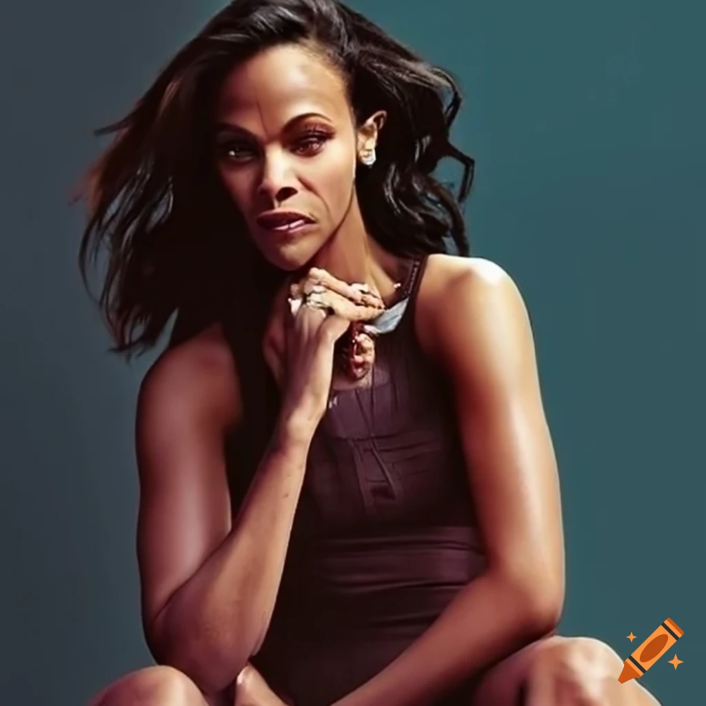 Zoe Saldana demonstrating squatting post exercise on Craiyon