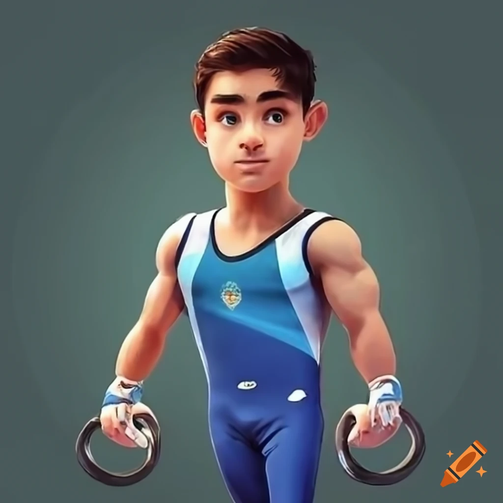 Handsome Argentine male gymnast hanging on rings in Argentina Olympic ...