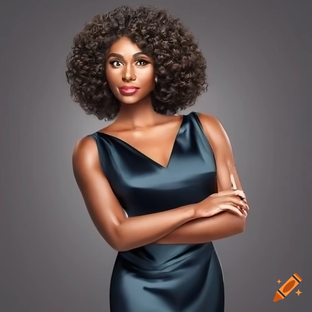 Portrait of a beautiful black woman in a nighttime penthouse setting
