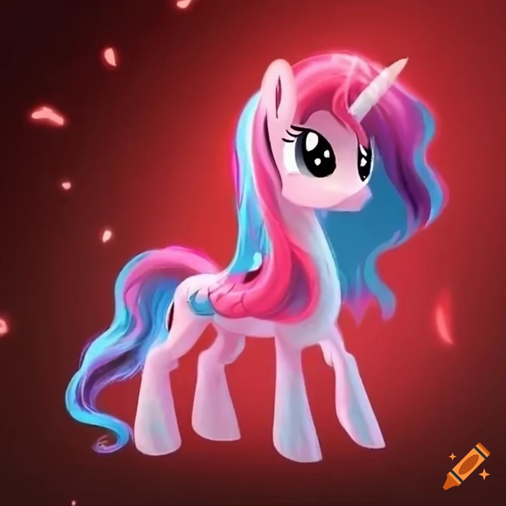 Enchanting Pegasus pony with red color and lightning bolt cutie mark in magical forest