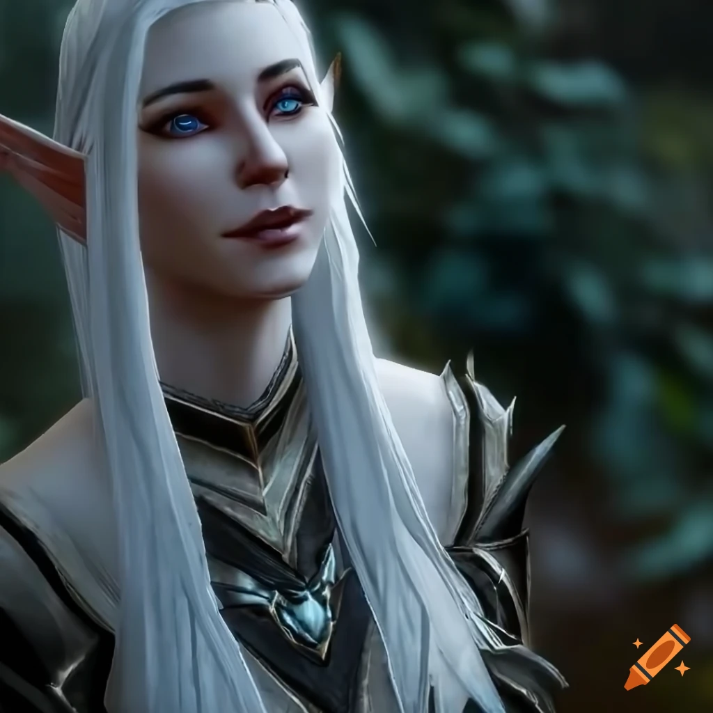 Elegant young adult elf with long white hair and blue eyes on Craiyon